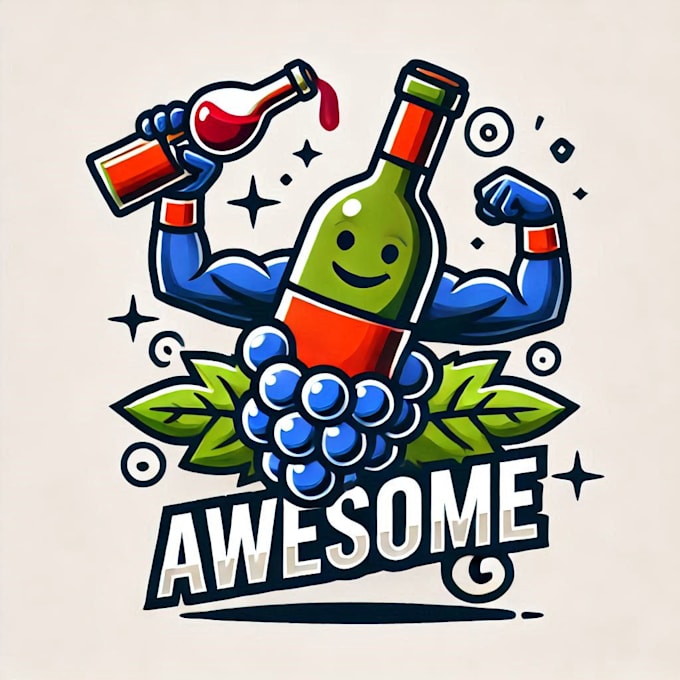 Gig Preview - Do awesome modern style for wine bottle grapes clipart mascot logo design