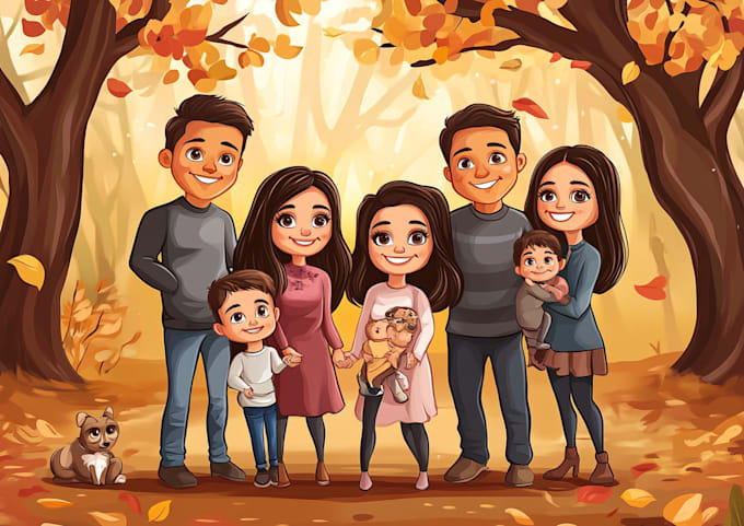 Bestseller - do a wonderful cartoon caricature family portrait