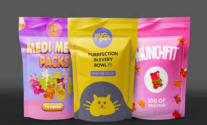 Gig Preview - Do custom pouch design, label, pouch bag, food pouch packaging design