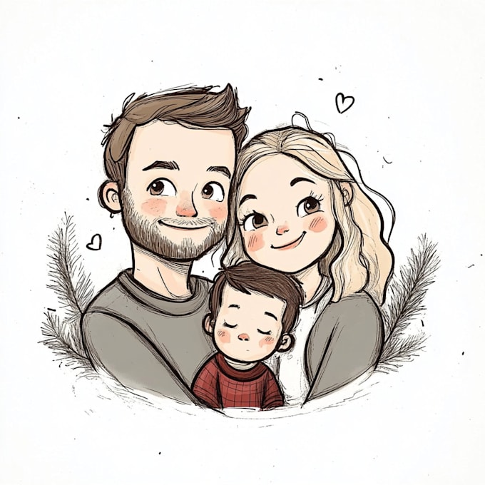 Gig Preview - Draw a cute couple, family portrait doodle for a gift