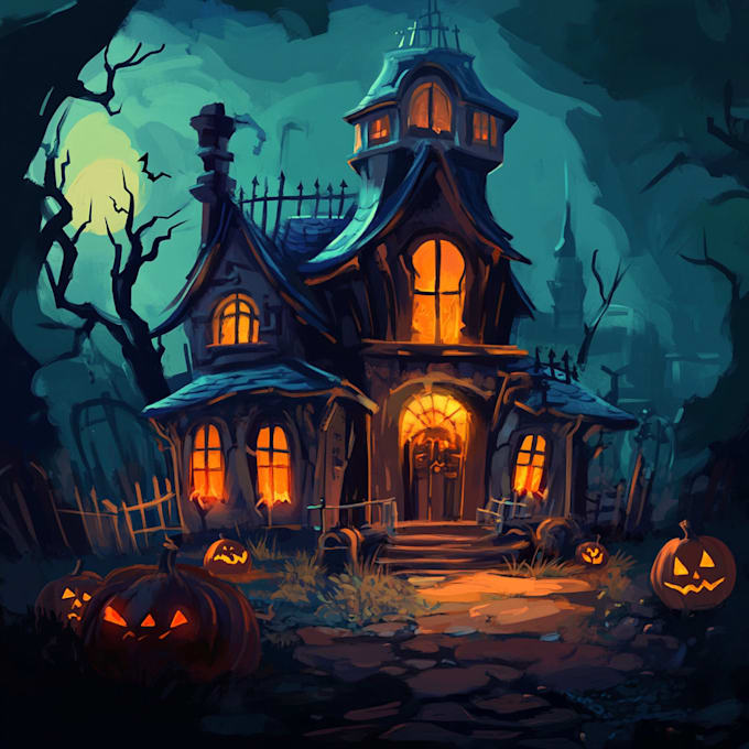 Gig Preview - Draw halloween house illustration