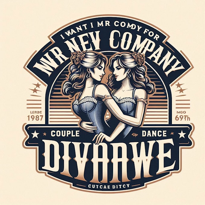 Gig Preview - Do make girls couple dance vintage logo design with unlimited review