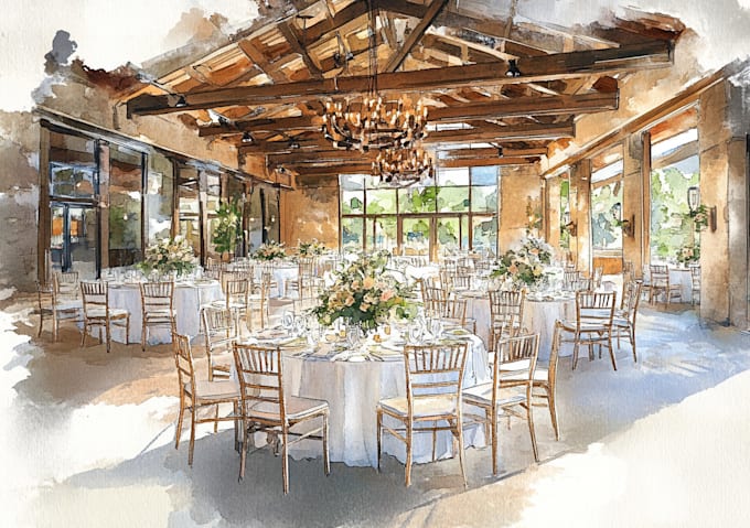 Gig Preview - A drawing of a watercolor wedding house or building