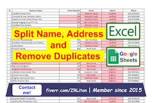 拆分名称，地址到excel，谷歌电子表格