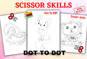 Make scissors skill dot marker coloring book pages for kdp