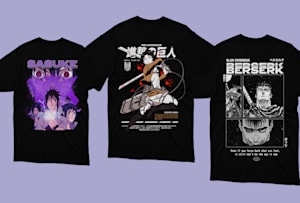 Round Black Anime T Shirt Half Sleeves Printed