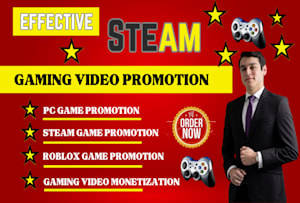 Do steam game promotion,roblox game pc game online game to active audience  by Germinospro