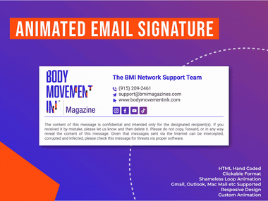 Create a clickable html email signature animated gif for outlook,gmail, mac  mail by Evelyn_webxpert