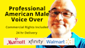 record a full service american male voice over  narration