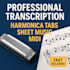 transcribe sheet music, audio or video into harmonica tabs or midi