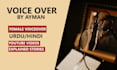 record a female voice over english and hindi and urdu