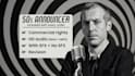 record a vintage 1950s radio announcer voice over