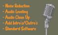 do podcast audio video editing, denoising, adjusting volumes