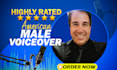 record an announcer radio station style male voice over in studio quality