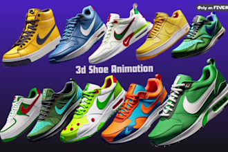 do 3d shoe animation, 3d shoe model, shoe design rendering, sneaker and footwear