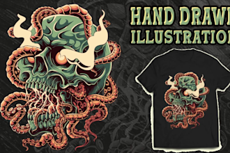 create professional skull illustration for unique t shirt designs