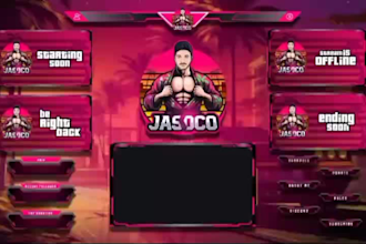 craft unique twitch logo, animated overlay stream package, screens, panels
