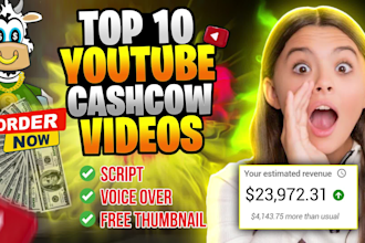 create top 10 cash cow faceless youtube automation video