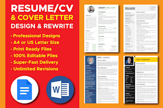 design and rewrite resume, CV, cover letter as a professional CV maker