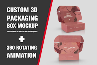do 3d box mockup and 360 animation, box design, product packaging, mailer box
