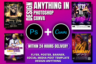 design flyer, poster, banner, social media template in canva and photoshop