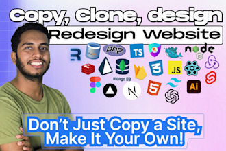 copy, clone, or redesign any website using html, css, js, ts, node, react