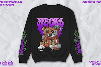 do tshirt design in cartoon illustration for streetwear clothing and merch