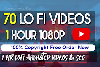 create lofi beats 70x1hr animated chill hip hop loop videos for youtube channel