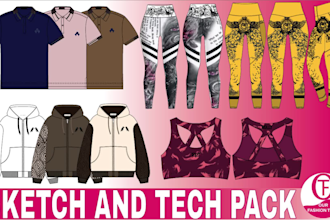 make fashion sketch and tech pack for clothing fashion brand