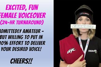 record a melodic, exciting female voice over within 24 to 48 hours