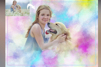 draw your dog, cat or any pet portrait into digital painting