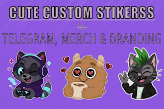 create cute custom stickers for telegram, merch, or branding