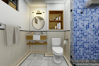 modern bathroom interior design and 3d rendering, 2d planing
