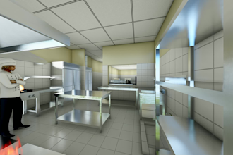 design commercial kitchen for hotel, restaurant, and bar