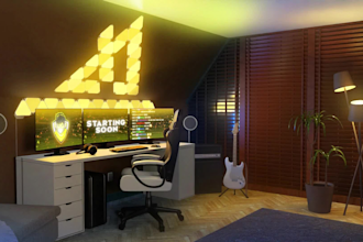 3d room starting soon screen loop animation for twitch