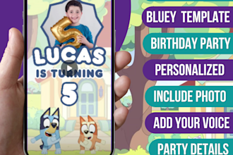 bluey birthday invitation video, birthday party invitation