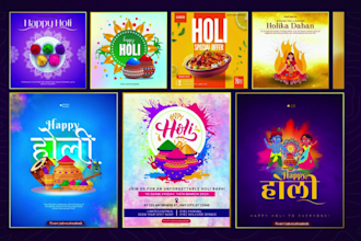make happy holi designs and videos for social media and business