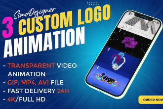 create 3 custom logo intro animation in full HD video