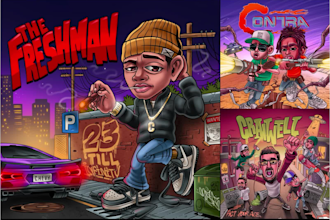 draw crazy cartoons, album cover, punk, rock, hiphop etc