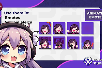 design cute animated twitch emotes, sub badges