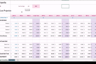 create excel profit and loss projection template