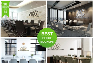 mockup your logo in 15 realistic office interior wall