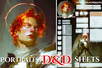 create your dnd character art, portraits and custom character sheet