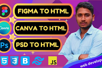 convert psd to html figma to html canva to html ai to html tailwind bootstrap