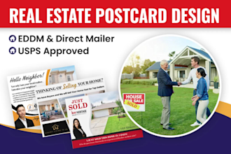 do real estate postcard design and direct mail or eddm postcard flyer in 6 hours