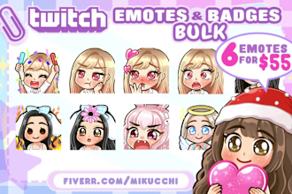 draw cute custom chibi emotes or sub badges for twitch, discord, vtuber