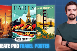 make art deco, vintage, retro, modern travel poster or landscape illustration