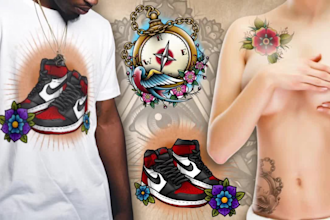 do awesome illustration with traditional tattoo style