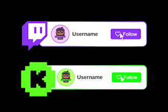 create animated follow button for twitch kick popup subscribe for game stream