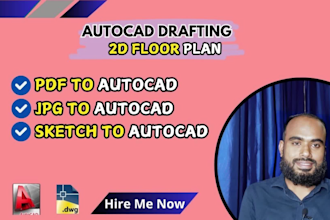 convert sketch,PDF to autocad drafting 2d floor plan for real estate